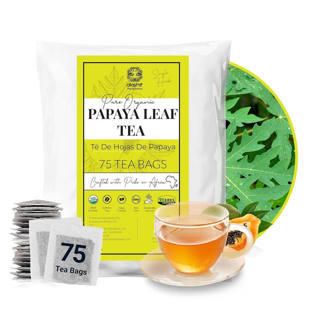 75 Papaya Leaf Tea Bags, 100% Natural Papaya Leaves, Herbal Leaf Tea, Non-GMO, No Sugar, Caffeine- free. By Akshit