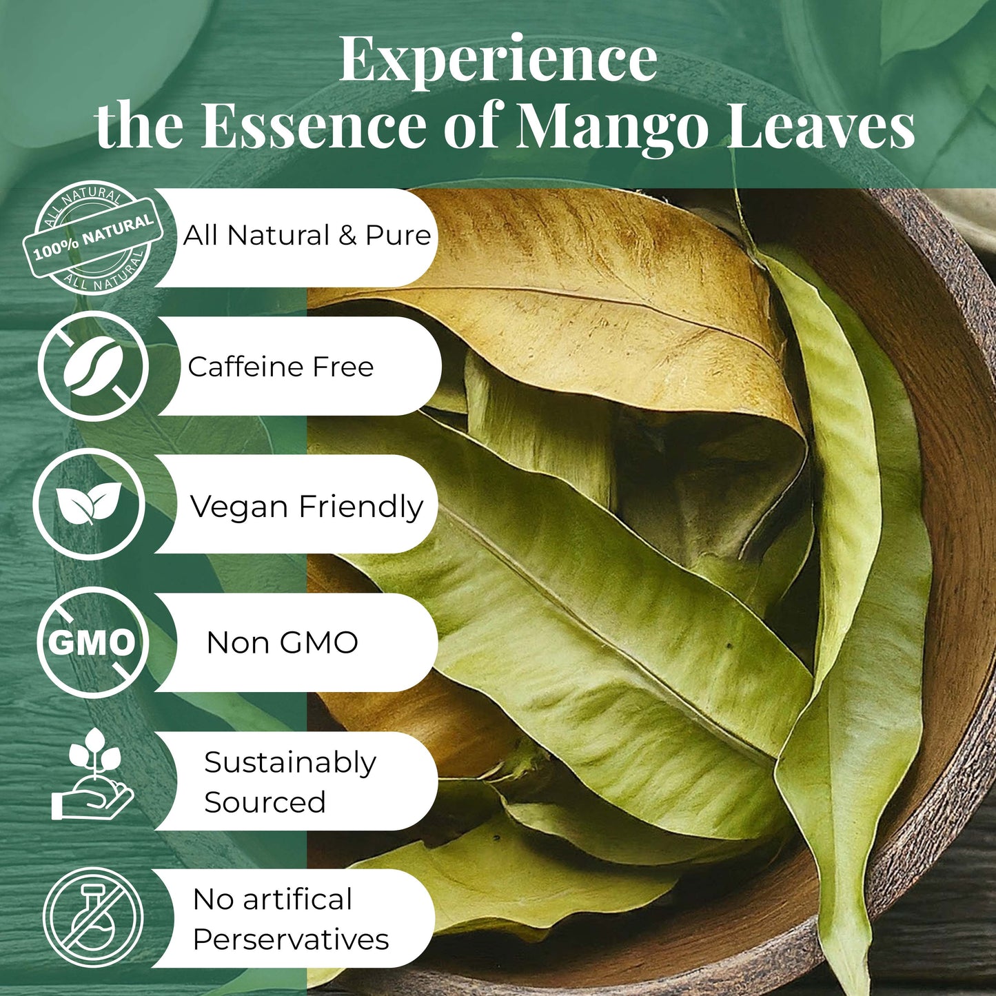 Akshit Dried Mango Leaves | Natural  Dried Mango Leaves Tea, Herbal Tea, Caffeine-Free, Non-GMO, Vegan, Gluten-Free, 2.6 oz. (75 gm), Loose Leaf Tea.