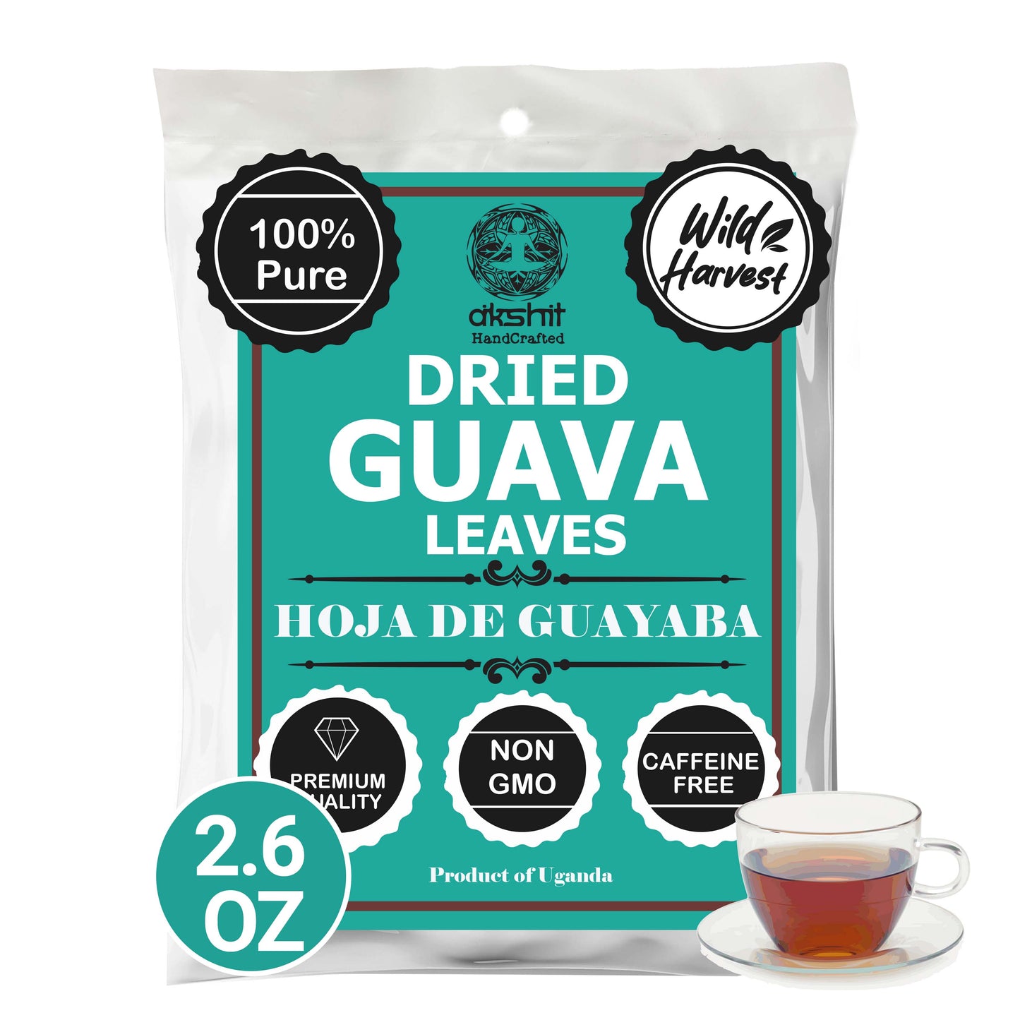 Akshit Dried Guava Leaves 2.6 oz | Pure Guava Leaf | Guava Tea I Hojas De Guayaba | Feuilles de goyave | Caffeine free | Non GMO | Gluten-free bio Akshit