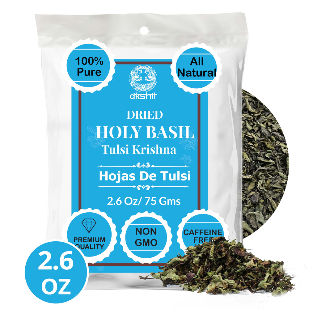 Akshit Holy Basil Leaves (Tulsi Tea) - Non-GMO, Caffeine-Free, 2.6 oz (75g) - Pack of 3