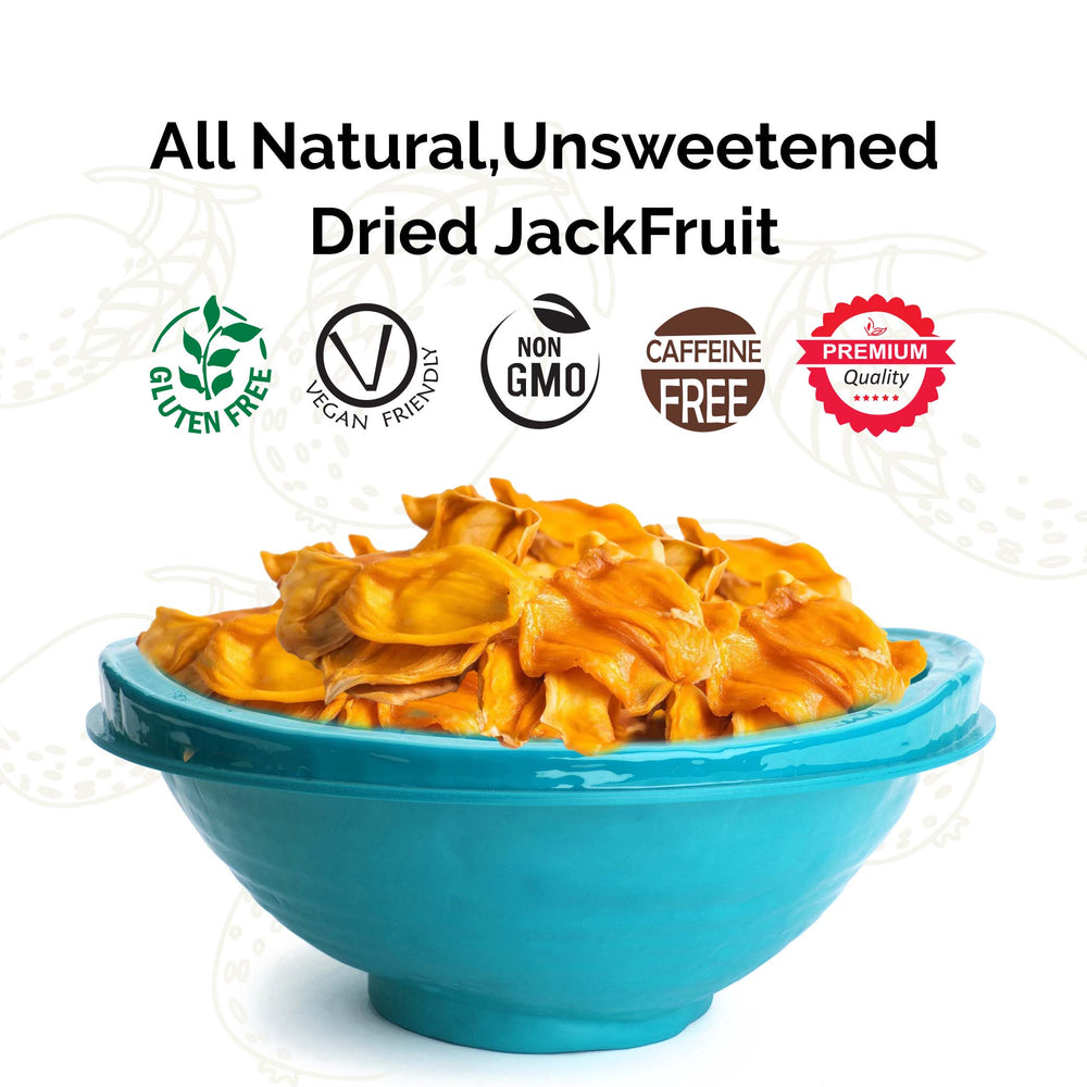 
                      
                        'Gluten-Free,' 'Vegan-Friendly,' 'Non-GMO' labeled unsweetened healthy and organic dried jackfruit 
                      
                    