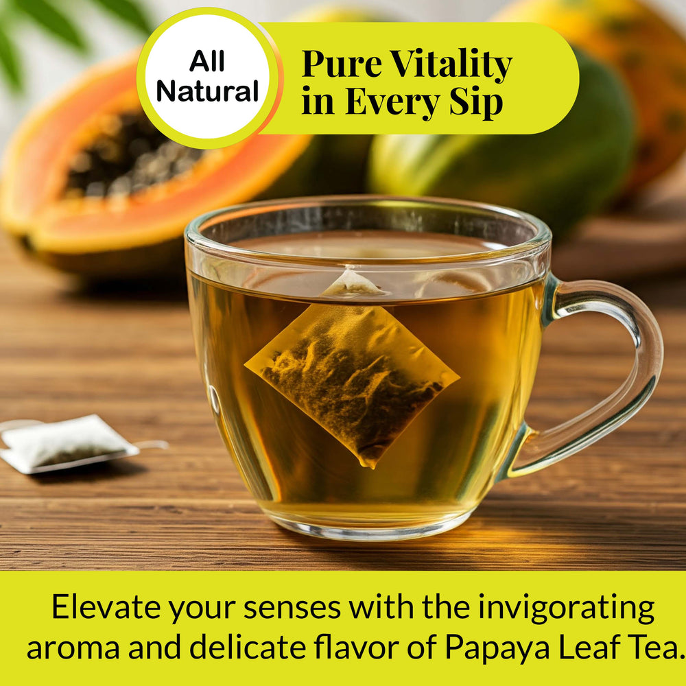 
                      
                        All Natural | Pure vitality in every sip | Elevate your senses with the invigorating aroma and delicate flavor of papaya leaf tea
                      
                    