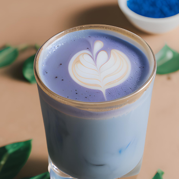 Beautifully blue iced butterfly pea flower latte with hue that is refreshing.