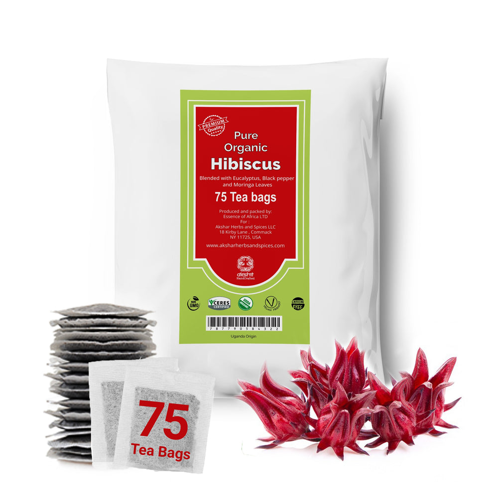 Organic Hibiscus Tea with Eucalyptus, Black pepper, & Moringa Leaves  |No Added Colors, Preservatives Or Sugars| Contains High Potent Source Of Anti Oxidants | NON-GMO | Caffeine-Free | 75 Tea Bags