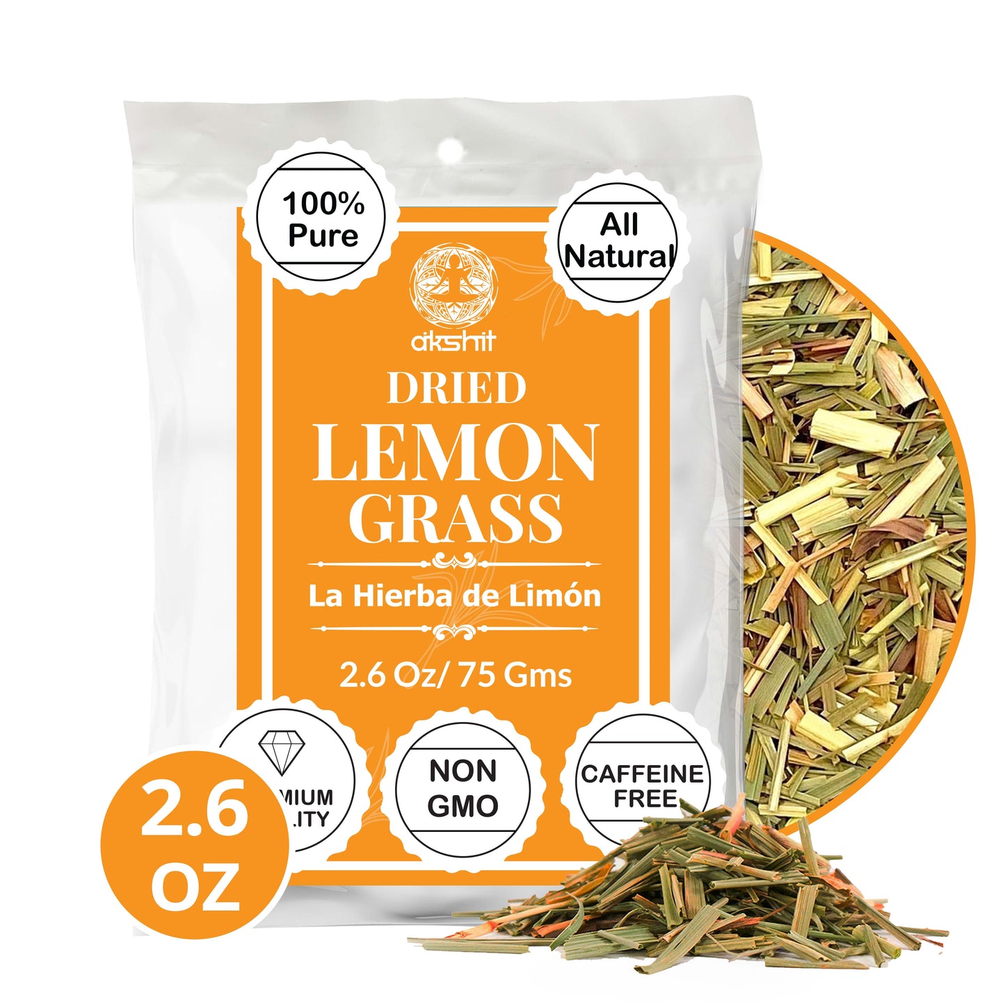 Akshit Dried Lemongrass Leaves | Dried  Lemongrass Tea | Loose Leaf Tea | Te De Limon | Lemon Grass Leaves| 2.6 oz I limón  césped I Citronnelle Bio Akshit