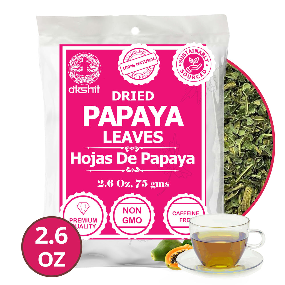 Akshit  Papaya Leaves, Hojas de papaya, 2.6 oz, Natural Immune Support Tea, Dried From Green Papaya Leaf, Herbal Tea, Non GMO, Caffeine free, Sugar free, Rich In Vitamins.