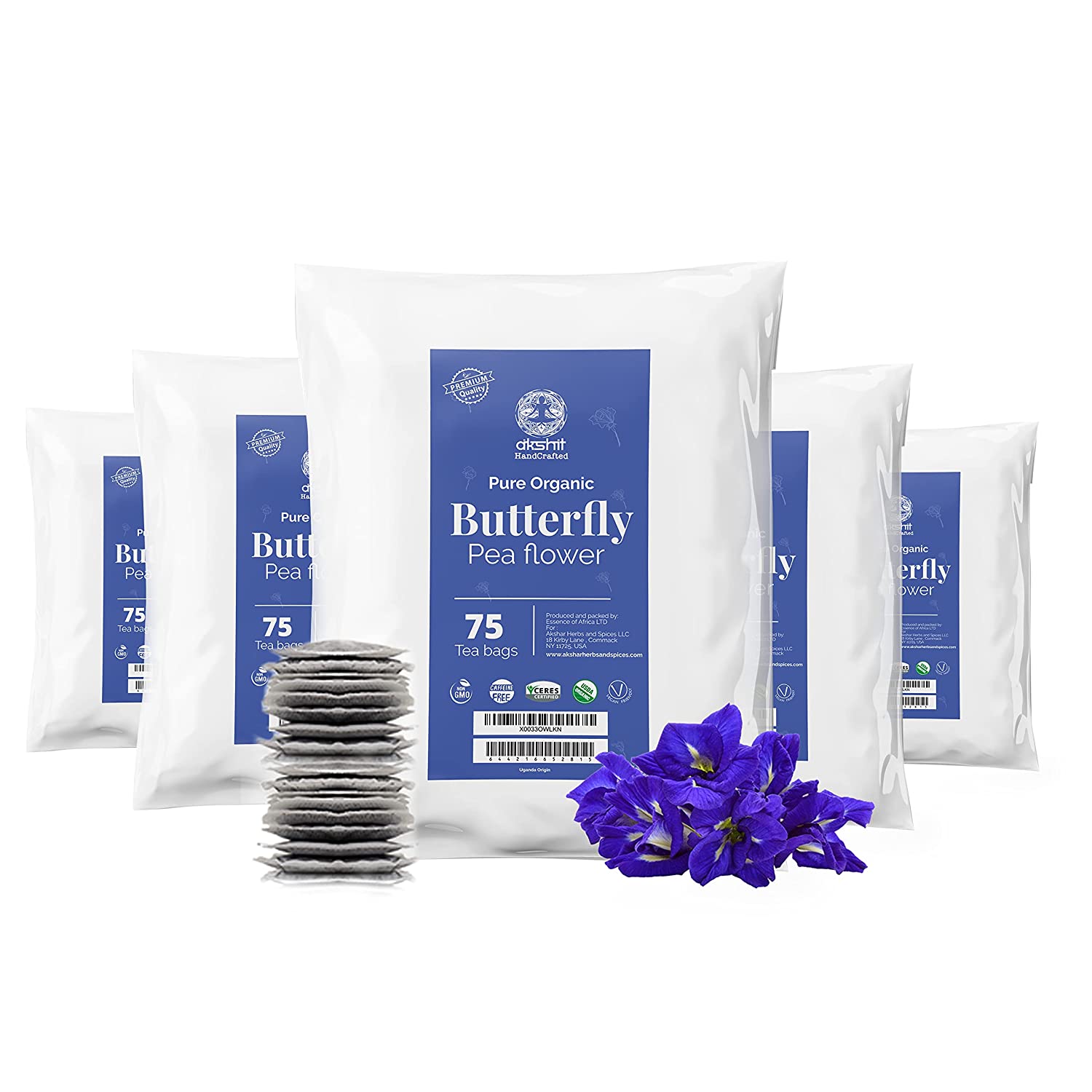 Organic Butterfly Pea Flower Tea Bags (75 Blue Tea Bags), Dried Blue B –  Akshar herbs and spices