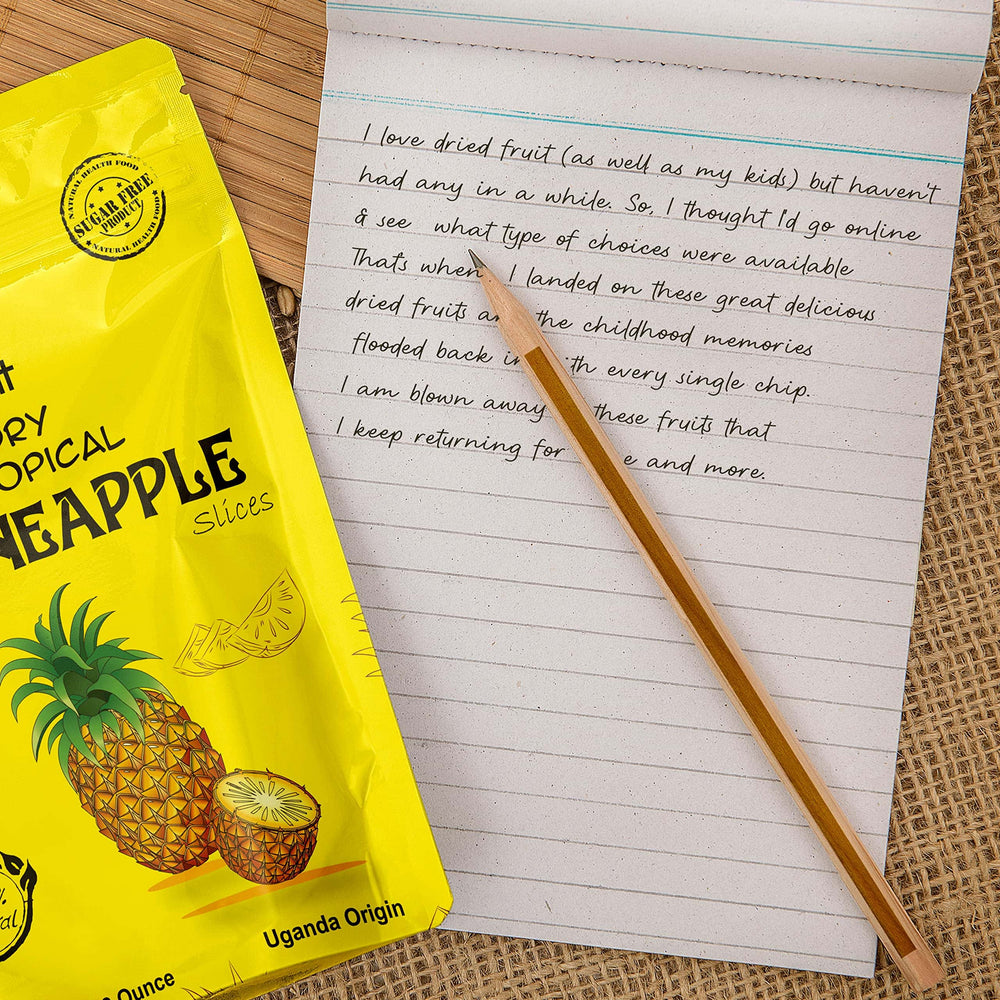 
                      
                        Dried pineapple slices in a pack with a pen and writing pad and an idea about buy online
                      
                    